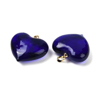 Maxi dije colgante corazón azul 28.5 mm murano baño oro / unidad