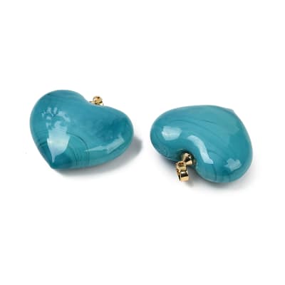 Maxi dije colgante corazón turquesa 28.5 mm murano baño oro / unidad