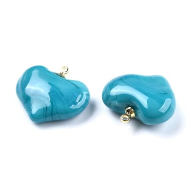Dije colgante corazón turquesa 18.5 mm murano / unidad