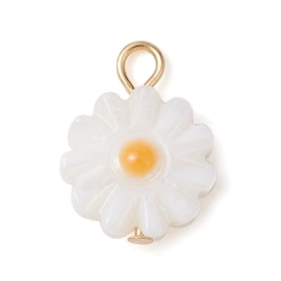 Dije colgante flor margarita 10 mm nacar / unidad