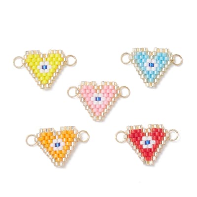 Dije conector corazón ojo turco mostacilla 13.5 mm baño oro / unidad