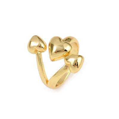 Anillo ajustable triple corazón 24.5 mm baño de oro / unidad