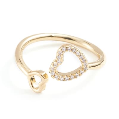 Anillo ajustable corazón doble 9 mm zircón baño oro / unidad