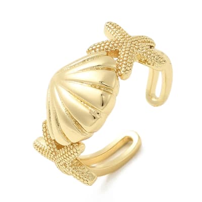 Anillo ajustable concha y estrella de mar baño de oro / unidad