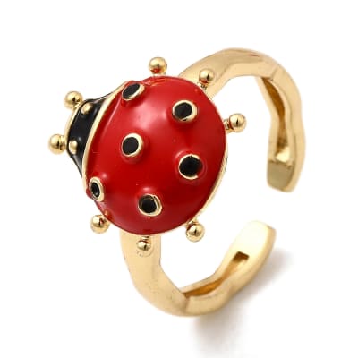 Anillo ajustable chinita mariquita 15 mm esmaltado baño oro / unidad