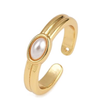 Anillo ajustable perla solitaria 6 mm baño oro / unidad