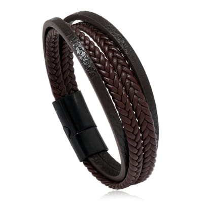 Pulsera caballero hombre cuero trenzado multicapa cierre magnético / unidad