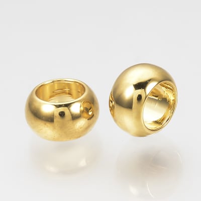 Cuenta separador balin plano 6x3.5 mm orificio grande baño de oro / unidad