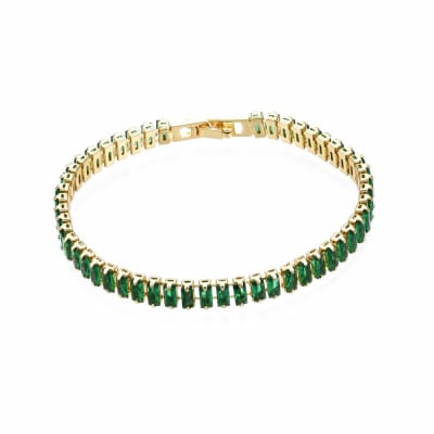 Pulsera eternidad tenis zircón verde baño oro / unidad