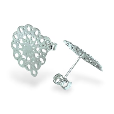 Base de aros topito mandala 15 mm baño de plata / par