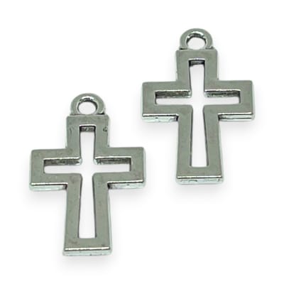 Dije colgante cruz silueta 18 mm plateado / unidad