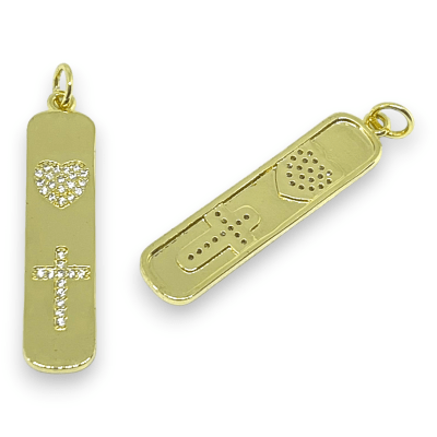 Dije colgante medalla corazón cruz 39 mm baño de oro / unidad