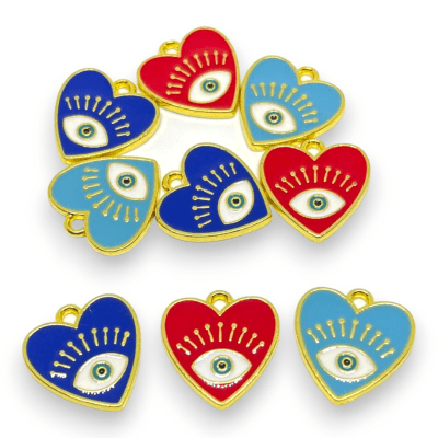 Dije esmaltado corazón ojo nazar baño de oro / unidad