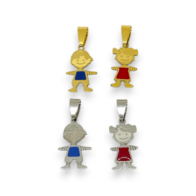 Dije colgante niño niña 23 mm acero esmaltado / unidad