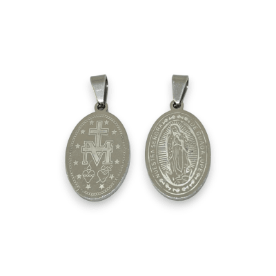 Dije colgante Virgen Guadalupe 27 mm acero plateado / unidad