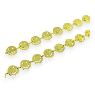 Cadena con carita feliz smiley face baño de oro / metro