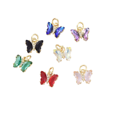 Dije colgante mariposas colores zircón baño de oro / unidad