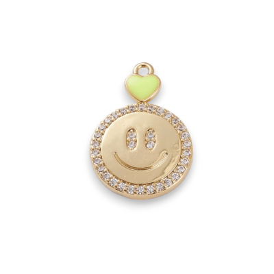 Dije colgante smiley face corazón baño de oro zircón / unidad