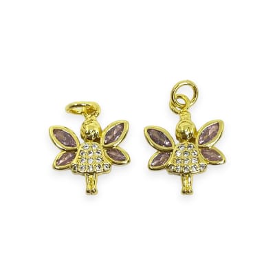 Dije colgante hada madrina 16 mm zircón baño oro / unidad