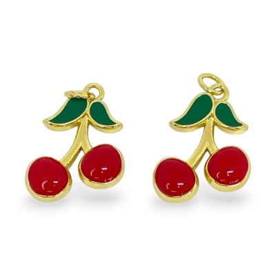 Dije colgante cereza guinda 22 mm esmaltado baño de oro / unidad