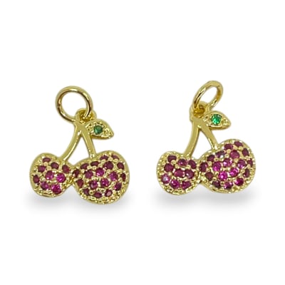 Dije colgante guinda 14 mm zircón baño de oro / unidad