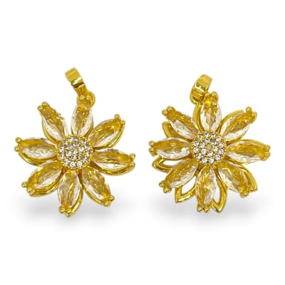 Dije colgante margarita rotatoria 18 mm zircón baño de oro / unidad