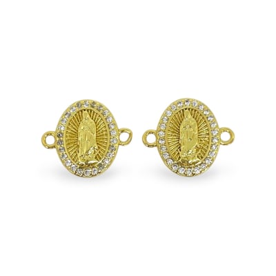 Dije conector virgen de Guadalupe 17x14 mm zircón baño de oro / unidad