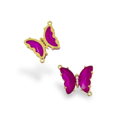 Dije conector mariposa cristal 13x16 mm baño de oro / unidad