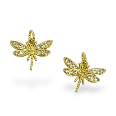 Dije colgante Libélula 15x12 mm zircón baño de oro / unidad