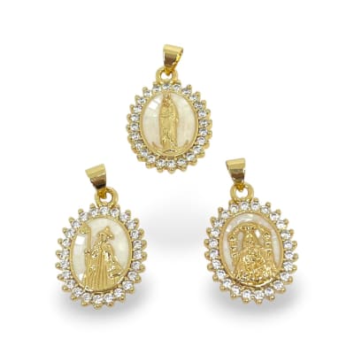 Dije colgante Virgen nácar 20x15 mm zircón baño oro / unidad