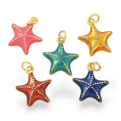 Dije colgante esmaltado estrella de mar 16.5 mm baño oro / unidad
