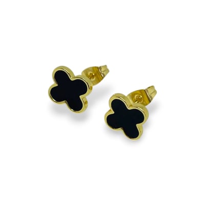Aros topo topito trébol suerte cuatro hojas negro 10 mm baño de oro / par