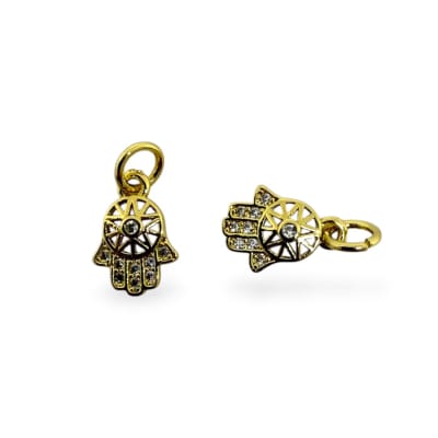 Dije colgante mini mano hamsa 8x11 mm protección zircón baño de oro / unidad
