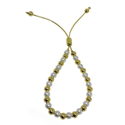 Pulsera ajustable de perlas y balines 5 mm y baño de oro / unidad