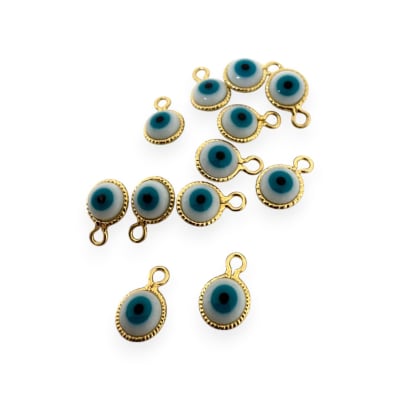 Dije colgante ojo turco 6 mm protección esmaltado baño de oro / unidad