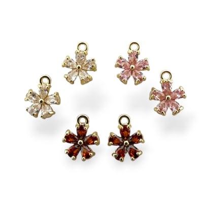 Dije colgante mini flor florecita 9 mm zircón baño de oro / unidad