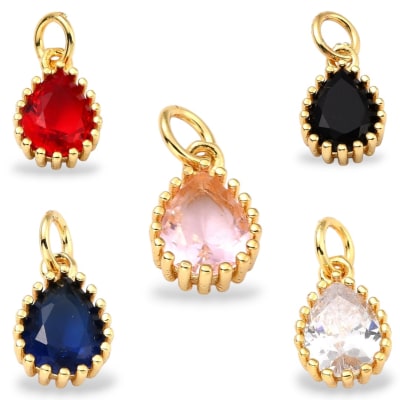 Dije colgante gota con zircón colores baño oro / unidad
