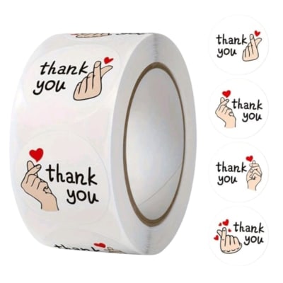 Rollo 500 etiquetas adhesivas sticker thank you gracias corazón coreano 25 mm / rollo