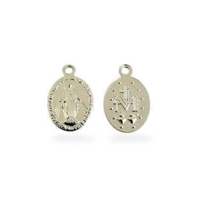 Mini dije medalla milagrosa virgen de los rayos baño de plata 10x8 mm / unidad
