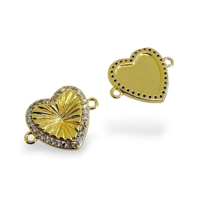 Dije conector zircón corazón 21x17 mm baño de oro / unidad