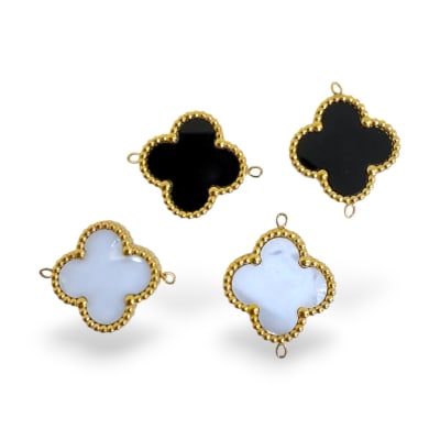 Dije conector esmaltado trébol 14 mm baño de oro / unidad