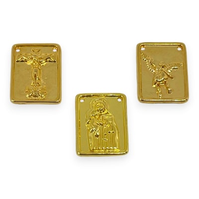 Dije escapulario religioso Virgen Cristo San Miguel baño de oro / unidad