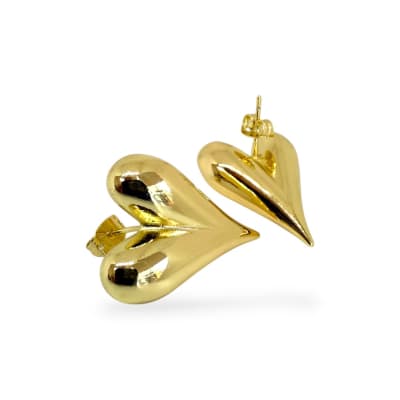Aros topo topito corazón alargado 25 mm baño de oro / par