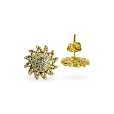 Aros topo topito sol 12 mm zircón baño oro / par