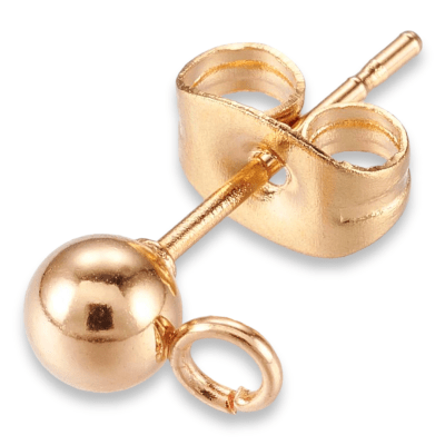 Base de aros topito acero dorado + tope / par
