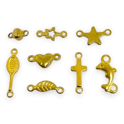 Dije conector mini corazón estrella cruz acero dorado / unidad