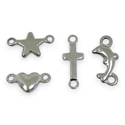 Dije conector mini corazón estrella cruz acero plateado / unidad