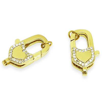 Broche Mosquetón corazón baño de oro + zircón / unidad
