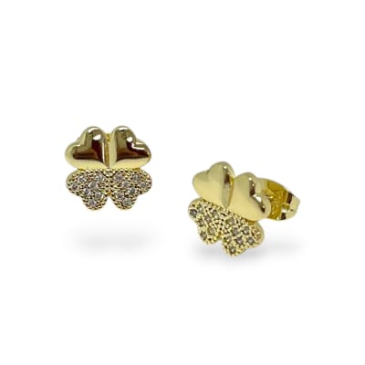 Aros topo topito zircón trébol cuatro hojas corazón baño de oro / par