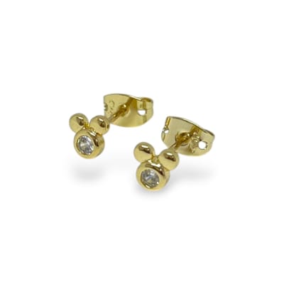 Aros topo topito zircón mini mickey cruz baño de oro / par
